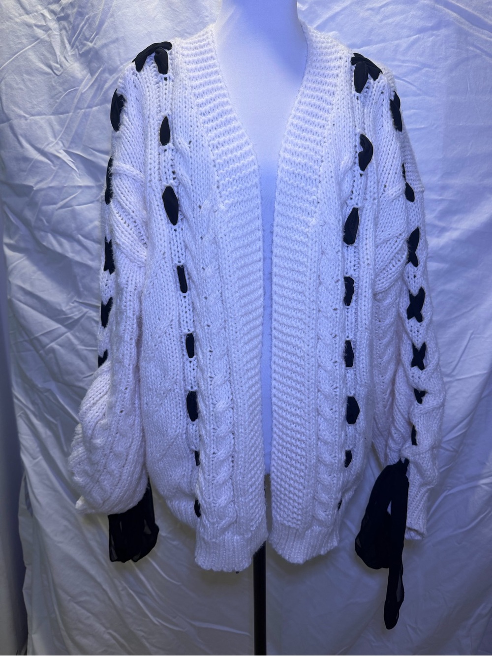 Altar’d State White Cable Knit Bow Cardigan